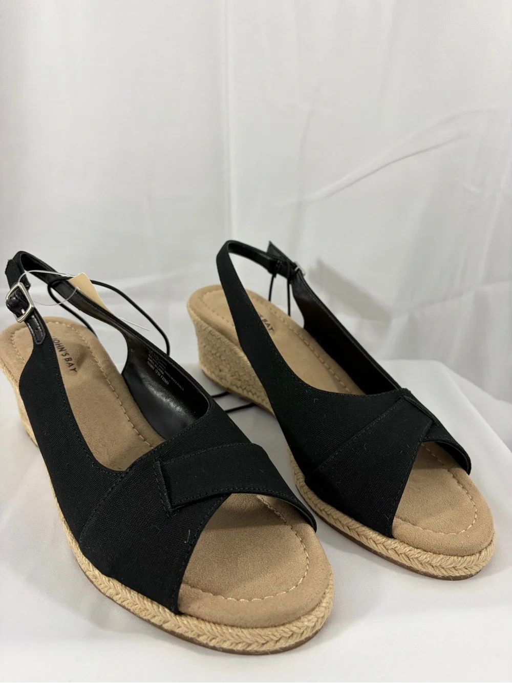 NWT St. John’s Bay Women’s Size 9 Black Espadrille Slingback Wedge Sandals